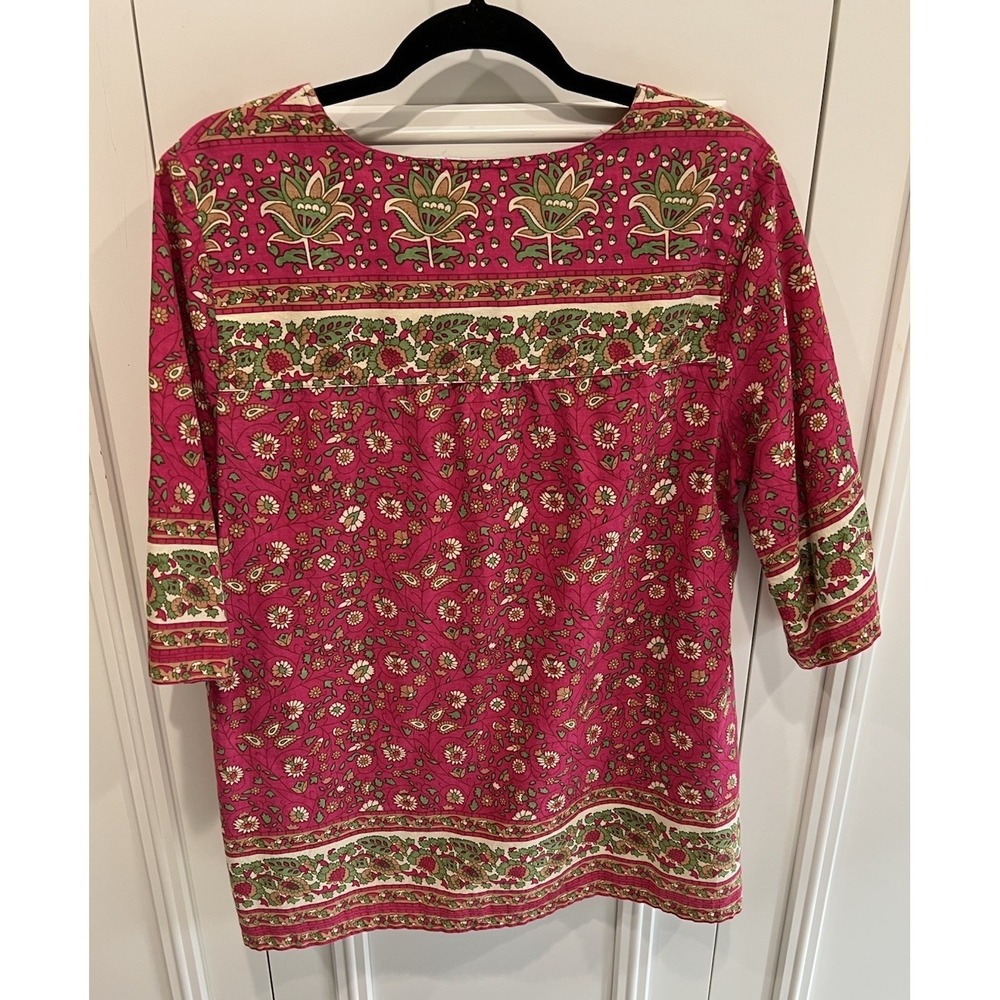 Vermont Country Store Pink Floral Cotton Top Size Large Cottagecore Boho Spring - Picture 2 of 5